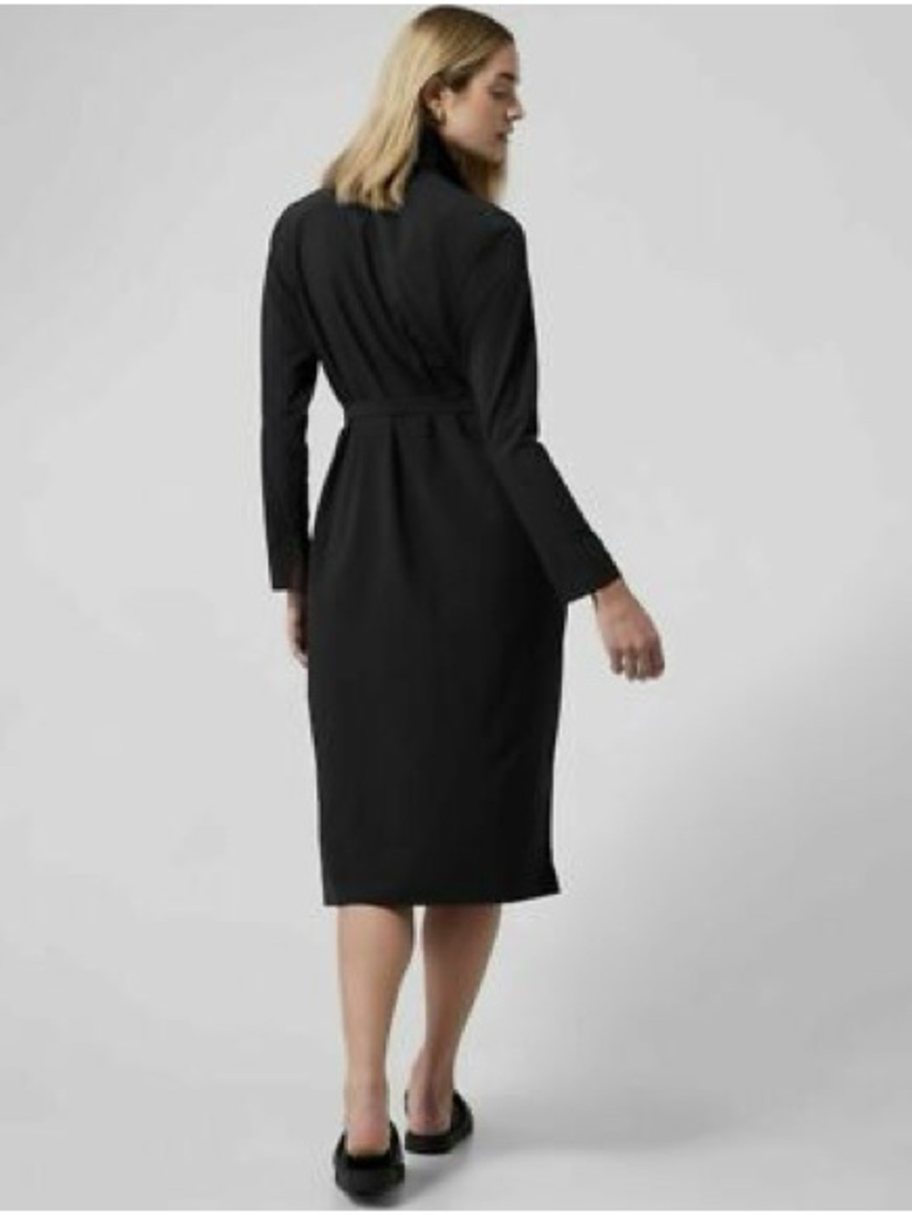 Athleta Black Urbanite Long Sleeve Shirt Dress with Self Tie - Picture 2 of 9